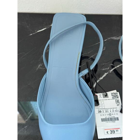 ZARA Powder Blue Pointed Toe Slingback Mule Kitten Heels - Picture 2 of 13